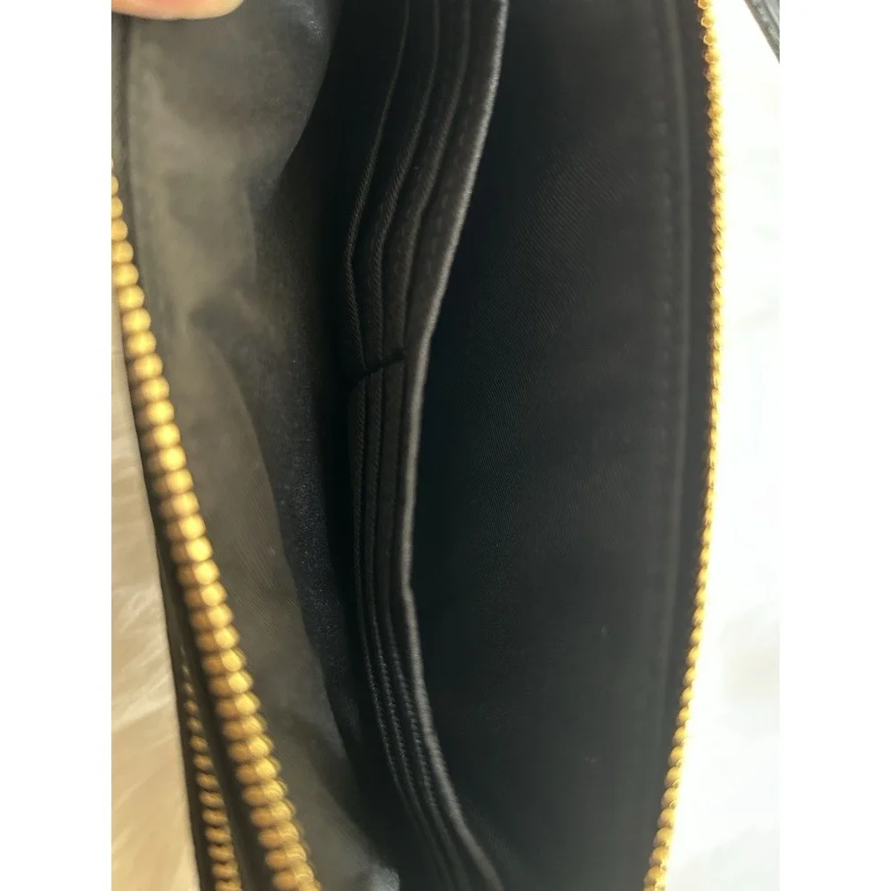 Coach Signature Double Zip‎ Wallet Brown Black Canvas Leather New